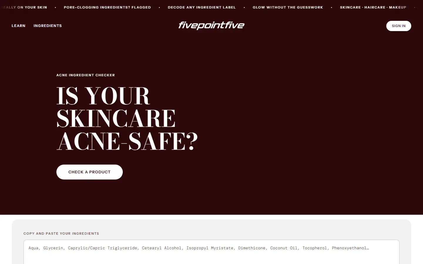 fivepointfive website on desktop